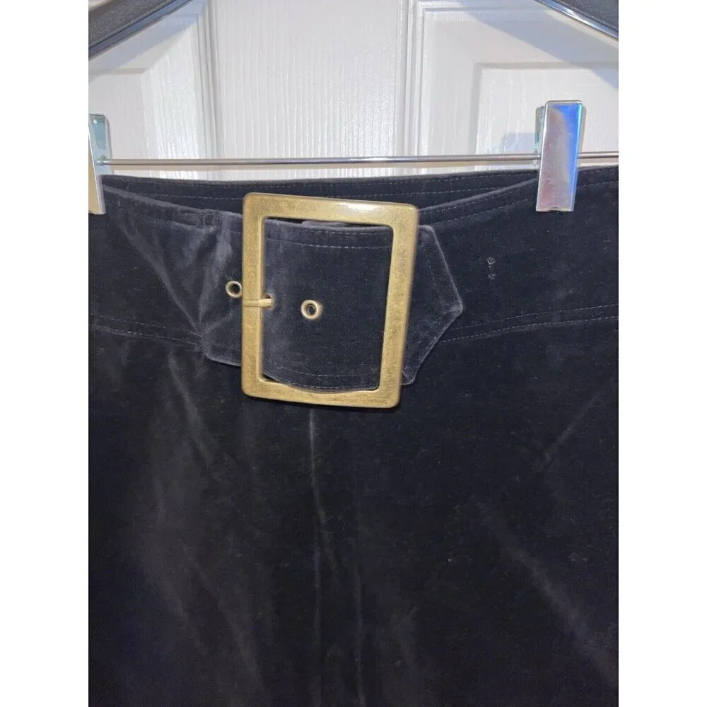 BOUTIQUE EUROPA Black Velvet Wide Waist Band Belt Straight Leg Pants Sz 8